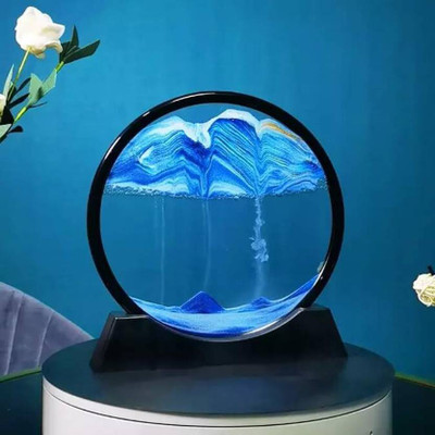 Oblivion 3D Liquid Motion Sand Art – Deep Sea Sandscape in Round Glass Frame (1 Pc) Decorative Showpiece  -  5 cm(Glass, Black)