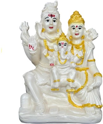 salvusappsolutions Marble Dust Shiv Parivar Idol/Murti with Parvati & Lord Ganesha for Home/Temple Decorative Showpiece  -  15 cm(Marble, White, Gold)