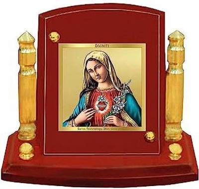 DIVINITI Mother Mary Idol Photo Frame Car Dashboard Table|MDF 1B 24K Gold Plated Foil Decorative Showpiece  -  12 cm(Wood, Multicolor)