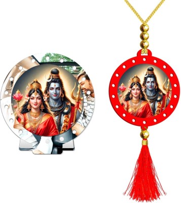 SANBIA Shiv Parvati Uma Shankar Bhole Gauri Car Dashboard Idol & Car Hanging Combo Decorative Showpiece  -  8 cm(Plastic, Multicolor, Silver)