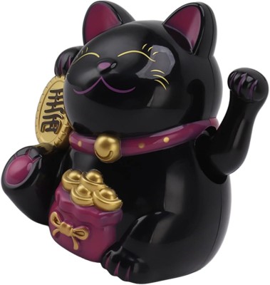 ASTOUND Welcome Cat, Energy Saving Cute Lucky Cat for Office for Home Decorative Showpiece  -  7.5 cm(Plastic, Black)