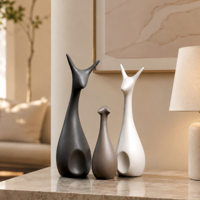 Flipkart SmartBuy Abstract Cat Family Showpiece Set, Matte Black Brown White Home Decor Decorative Showpiece  -  25 cm(Polyresin, Multicolor)