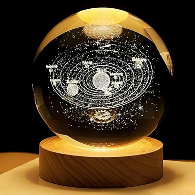 Spiricon Galactic LED Crystal Ball Lamp 3D Solar System Design Decorative Showpiece  -  7 cm(Crystal, Clear)