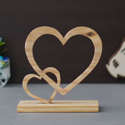 eCraftIndia 2 Hearts Valentine Wooden Brown Showpiece With Stand Decorative Showpiece  -  15 cm(Wood, Brown)