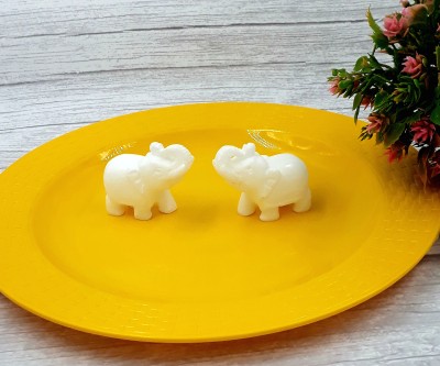 CPUC Handmade Marble Elephant Pair | Stone Elephants for Decoration Small Size Decorative Showpiece  -  6.5 cm(Marble, White)