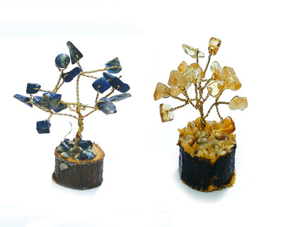 AIR9999 Set of 2 Lapis Lazuli and Citrine15 Crystals Chip Mini Tree Decorative Showpiece  -  6 cm(Crystal, Multicolor)
