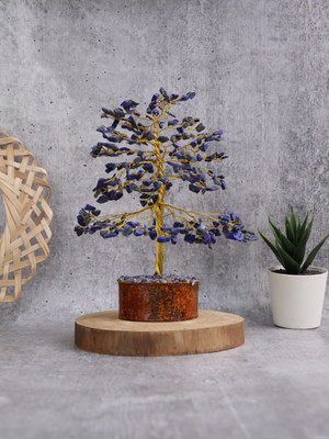 Shubhanjali Lapis Crystal Tree for Home Decor Study Table Living Room Vastu Gifts 300 Beads Decorative Showpiece  -  20 cm(Crystal, Stone, Blue, Gold)