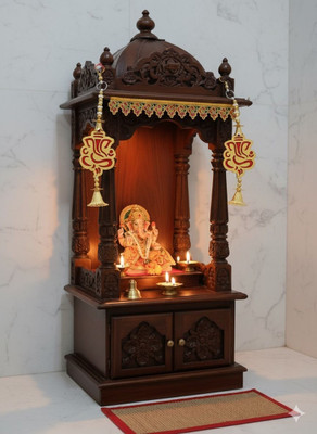 Akash Ganesh Ji Decorative Door Hanging Toran with Golden Beads & Bells for Festivals Decorative Showpiece  -  0.1 cm(Wood, Gold, Red)