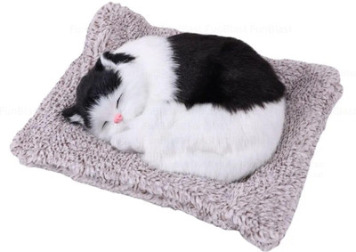 Synlark Sleeping Cat Plush Toy with Press Simulation Sound, Sleeping Cat Stuffed Animal  - 18 cm(Multicolor)