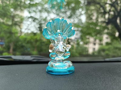Sai Borosilicate Sarp Glass Ganesha Idol | (Light Blue with Golden Accents) | Decorative Showpiece  -  8.5 cm(Glass, Light Blue)
