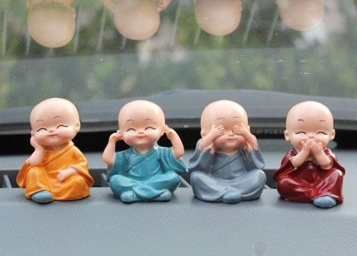 SoftSolutions 4Pcs Cute Buddha idol for Car,Home,etc Decoratin & Gifting Purpose Decorative Showpiece  -  5 cm(Marble, Multicolor)