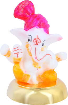 Zumrut olystone Car Dashboard Ganesh Idol Handpainted Lord Ganesha Idols for Home Decor Decorative Showpiece  -  6.985 cm(Polyresin, Pink, White, Orange)