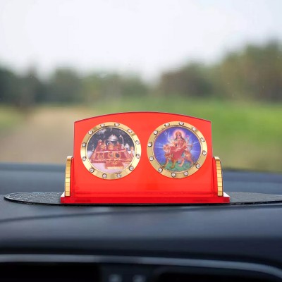 Awesome Craft Maa Durga Ji Round Photo Frame Shape Showpiece Perfect for Car Dashboard Decorative Showpiece  -  10 cm(Glass, Orange)