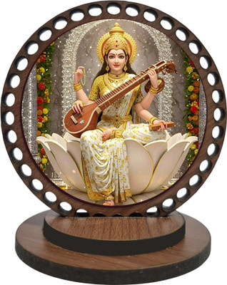 DECOCRU Saraswati Mata ji Car Dashboard, Home Decorative Showpiece  -  8.382 cm(Wood, Multicolor)
