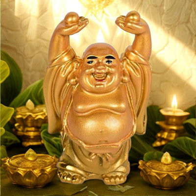 Jet Happiness Buddha Figurine – Golden Laughing Buddha Showpiece for Blessings Decorative Showpiece  -  3 cm(Brass, Multicolor)