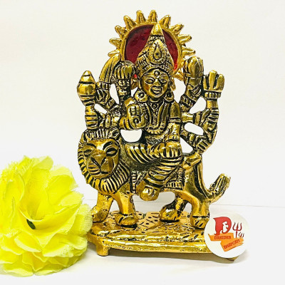 SBBCO Shri Durga Mata ji Idol Home Puja Room Navratri Puja Decor Mandir Decorative Showpiece  -  10 cm(Metal, Gold)