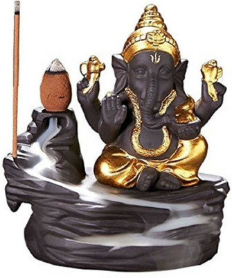 AROHI ENTERPRISES Lord Ganesha Smoke Backflow Cone Incense Holder/ Smoke Fountain Decorative Showpiece Decorative Showpiece  -  12 cm(Polyresin, Black, Gold)