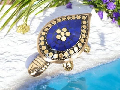 amishi blissful decor Tortoise Wish Fulfilling Brass Tortoise with Secret Wish Compartment (Set of 1) Decorative Showpiece  -  8 cm(Brass, Blue)