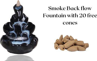 Miss Peach Handicrafts Resin Black Smoke Fountain With 20 Backflow Incense Cones Sticks| Decorative Showpiece  -  11 cm(Polyresin, Black)