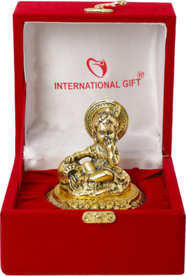 INTERNATIONAL GIFT Gold Plated Makhan Chor Laddu Gopal Idol Murti With Box & Bag | For Pooja Decorative Showpiece  -  14 cm(Metal, Gold)