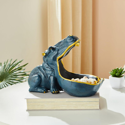 Day Creations Modish Hippo Statue – Stylish & Decorative Sculpture for Home & Office Décor Decorative Showpiece  -  12 cm(Resin, Blue)