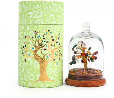 Natriel Natriel 7-Chakra Wish Tree in Glass Dome - Spiritual Home Decorative Showpiece  -  12 cm(Crystal, Multicolor)