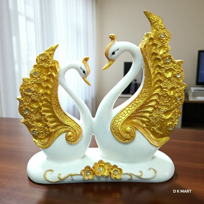 D K MART Swan Pair Showpiece | Duck Showpiece For Home and Office Decoration Gift Item Decorative Showpiece  -  18 cm(Marble, White, Gold)