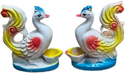 SaguCeramics Colour Swan with lamp (Clay) Decorative Showpiece  -  12 cm(Ceramic, Multicolor)