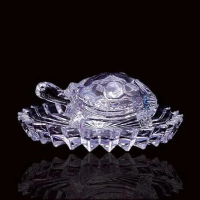 sanskaari Turtle Tortoise With Plate For Vastu, Home Decor, Car Dashboard Decorative Showpiece  -  12 cm(Crystal, White)