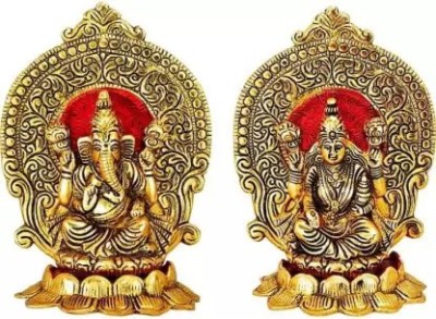 Chandra Art Collection Laxmi Ganesha Metal Statue, God Statue for Temple, Pooja Room,decor your Home, Decorative Showpiece  -  16 cm(Metal, Gold)