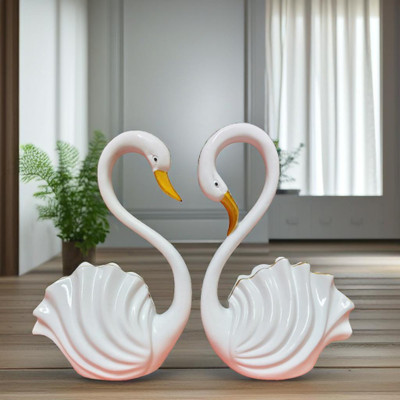 NEFA DECOR Romantic Love Swan Pair Statue Duck Couple Decorative Showpiece  -  22.1 cm(Polyresin, White)
