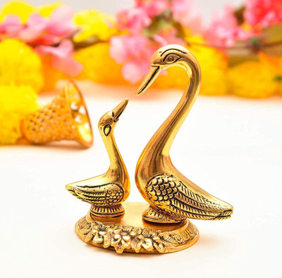 DARIDRA BHANJAN Pair of Golden Kissing Ducks, Metal Kissing Duck Love Bird, Swan Pair Decorative Showpiece  -  13 cm(Metal, Gold)