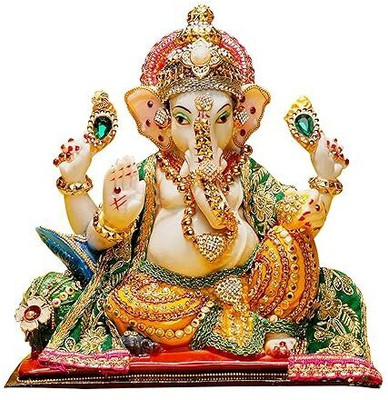 SriMaa Ventures Chowki Ganesh in Stonedust mullticolor Decorative Showpiece  -  26 cm(Stone, Multicolor)