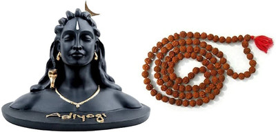 DARIDRA BHANJAN Adiyogi Shiva Idol with Artificial rudraksha rudraksha for Car Dashboard Statue Decorative Showpiece  -  12 cm(Marble, Black)