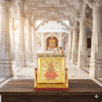 Divine Collections Enterprises Khatu Shyam Ji Gold Plated Divine Photo Frame for Car Dashboard & Home Temple Decorative Showpiece  -  5 cm(Fiber, Gold)