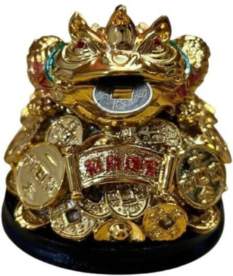 KAPRAK Three Leg Lucky Feng Shui Frog Coin in Mouth Decorative Showpiece  -  8.9 cm(Resin, Gold)