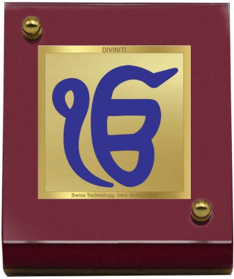 DIVINITI 24K Gold Plated Ik Onkar Photo Frame For Car Dashboard, Table (Pack of 4) Decorative Showpiece  -  7 cm(Gold Plated, Multicolor)