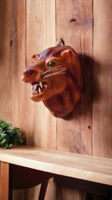 VMSK HandiCraft Wall Hanging Lion Head | 12” Inch | Brown | Premium Decorative Decorative Showpiece  -  17 cm(Wood, Metal, Steel, Leather, Brown, Orange)