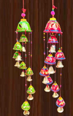 galcrafts wall decor handicraft windchime and jhumar pack of 2 Decorative Showpiece  -  40 cm(Paper Mache, Red, Green)