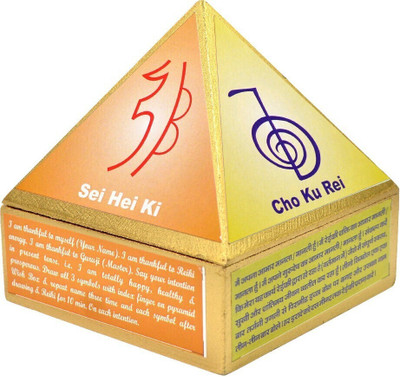 REIKI CRYSTAL PRODUCTS Wish Pyramid Wish Box Fengshui Wooden Box With Reiki Symbols Decorative Showpiece  -  16 cm(Wood, Gold, Red)