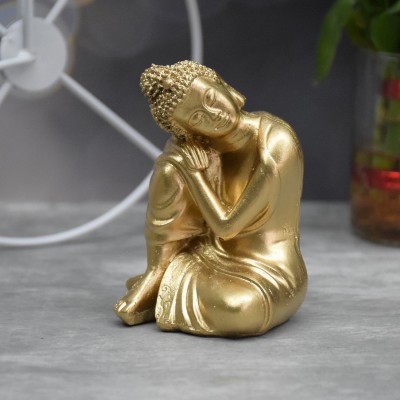 DECZO Head Resting Buddha for Spiritual , Gift , Table Decor Decorative Showpiece  -  9 cm(Polyresin, Gold)