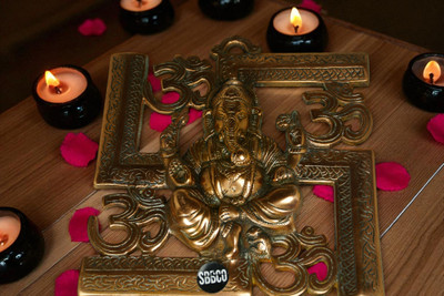 SBBCO Divine Magnet Swastik Ganesha Idol Decorative Showpiece  -  22 cm(Metal, Copper)