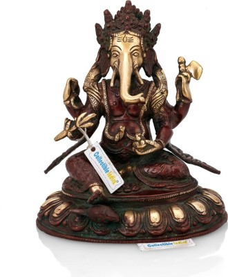 Collectible India Antique Hindu God Ganesha Idol Brass Statue Home Decorative Decorative Showpiece  -  20 cm(Brass, Maroon)