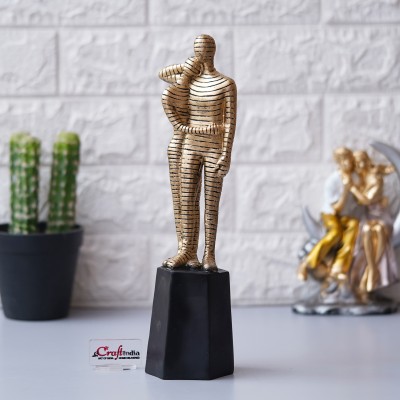 eCraftIndia Golden Hugging Beloved Couple Statue Human Figurines Decorative Showpiece Decorative Showpiece  -  33 cm(Polyresin, Gold)