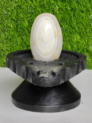 Shivam Vastu Kala Shivling Art Original Narmadeshwar Shivling & Narmada Shivling / Amarnath Decorative Showpiece  -  20 cm(Stone, White, Black)