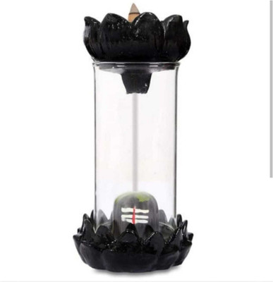 KFITN Glass Shivling Backflow Smoke Fountain with10Cones HOME DECOR Decorative Showpiece  -  23 cm(Polyresin, Glass, White, Black)