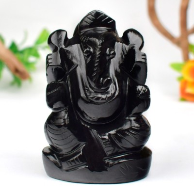 SS Murti Black Agate 150-200 Gm Crystal Stone Ganesha Statue Ganesh for Idol Pooja Mandir Decorative Showpiece  -  8 cm(Stone, Black)