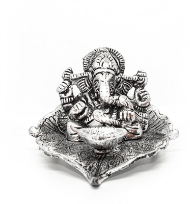 SWAHA Swaha Pipal Leaf Ganesha Deepak | Wall Hanging Ganapathi Sculpture Decorative Showpiece  -  12 cm(Metal, Silver)