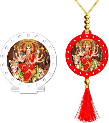Kaynka Vaishno Devi Mata Rani White Car Dashboard Idol & Red Car Hanging (Set of 2) Decorative Showpiece  -  20 cm(Plastic, Multicolor, White)