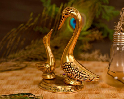 DARIDRA BHANJAN Swan Pair, Kissing Duck, Love Birds Decorative Showpiece  -  13 cm(Metal, Gold)